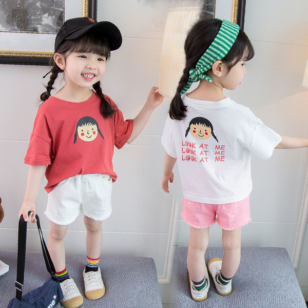 Tricou zilnic pentru copii pentru fete - in doua culori cu aplicatie