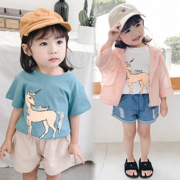 Детска модерна тениска за момичета-в бял и син цвят 