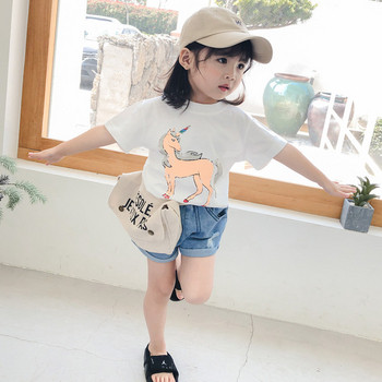 Детска модерна тениска за момичета-в бял и син цвят 
