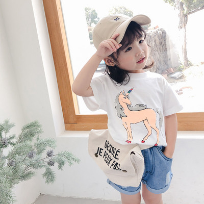 Tricou modern pentru fete pentru copii - in alb si albastru