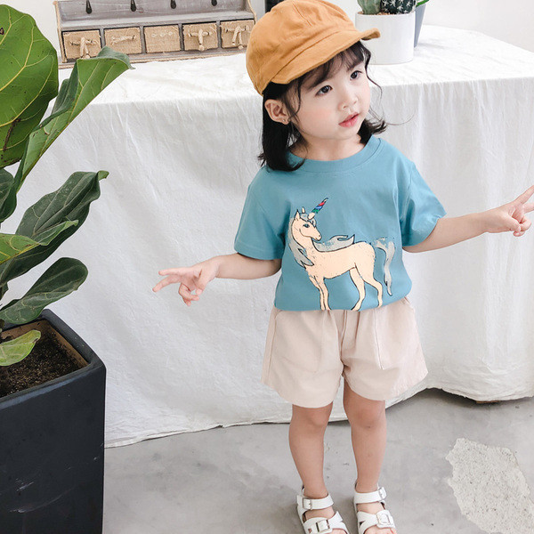 Tricou modern pentru fete pentru copii - in alb si albastru