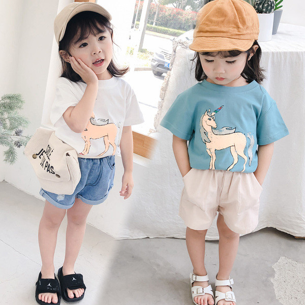 Tricou modern pentru fete pentru copii - in alb si albastru