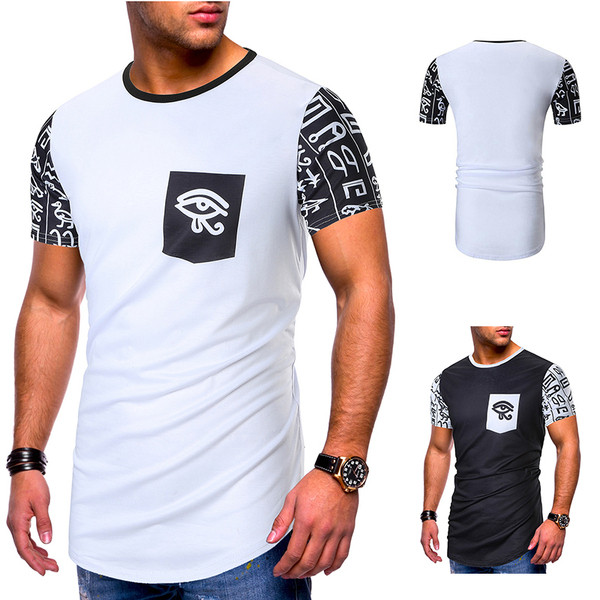 Tricou lung cu decolteu oval și mâneci scurte în alb și negru și model