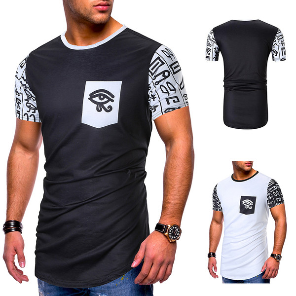 Tricou lung cu decolteu oval și mâneci scurte în alb și negru și model