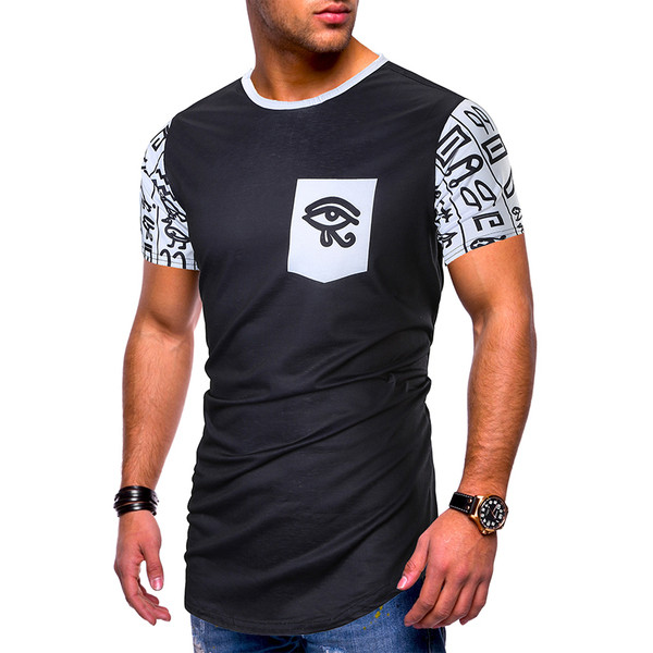 Tricou lung cu decolteu oval și mâneci scurte în alb și negru și model