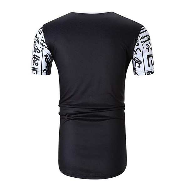 Tricou lung cu decolteu oval și mâneci scurte în alb și negru și model