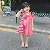 Rochie in carouri pentru copii in albastru si rosu