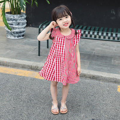 Rochie in carouri pentru copii in albastru si rosu