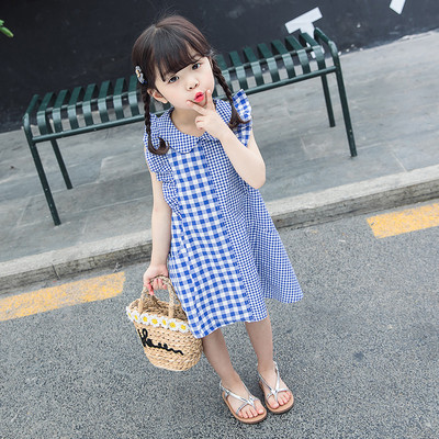 Rochie in carouri pentru copii in albastru si rosu