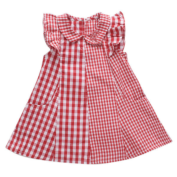 Rochie in carouri pentru copii in albastru si rosu