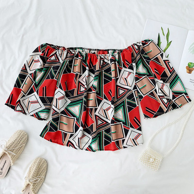 Bluză casual de damă cu mâneci scurte și model colorat