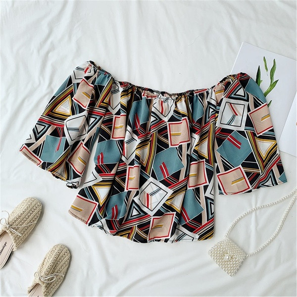 Bluză casual de damă cu mâneci scurte și model colorat