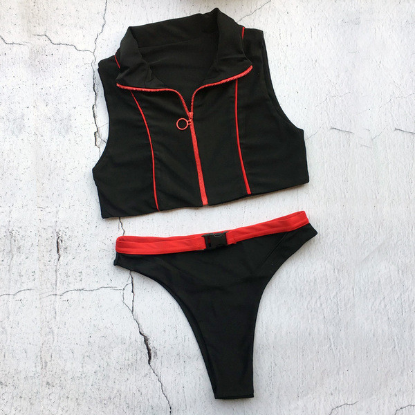 НОВ модел дамски бански костюм от две части в бял и черен цвят