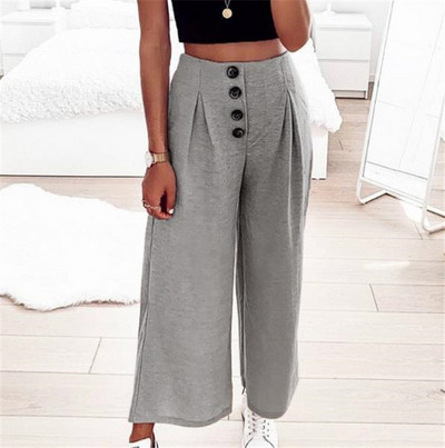 Pantaloni moderni de dama cu talie inalta si nasturi in mai multe culori