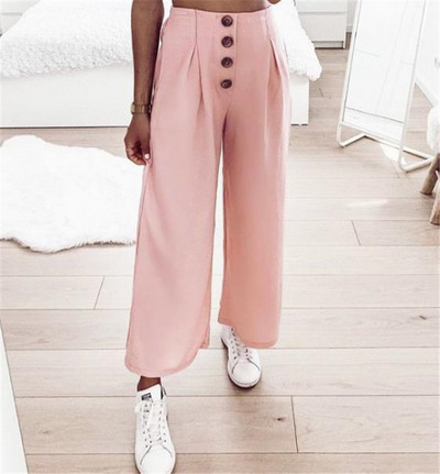 Pantaloni moderni de dama cu talie inalta si nasturi in mai multe culori