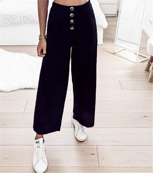 Pantaloni moderni de dama cu talie inalta si nasturi in mai multe culori