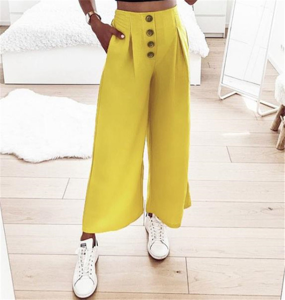 Pantaloni moderni de dama cu talie inalta si nasturi in mai multe culori