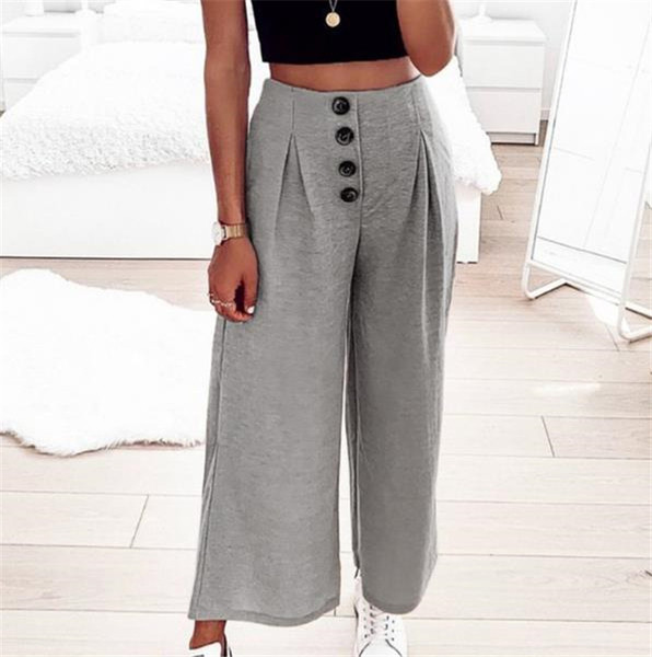 Pantaloni moderni de dama cu talie inalta si nasturi in mai multe culori