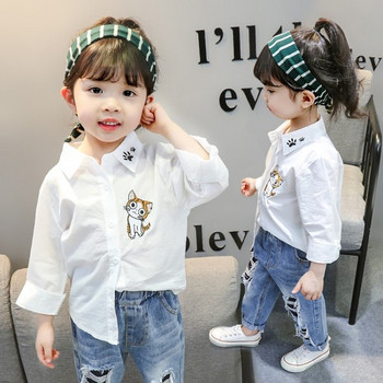 Детска модерна риза за момичета в бял цвят с бродерия
