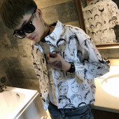 Мъжка риза с дълъг ръкав и интересен десен в бял и черен цвят