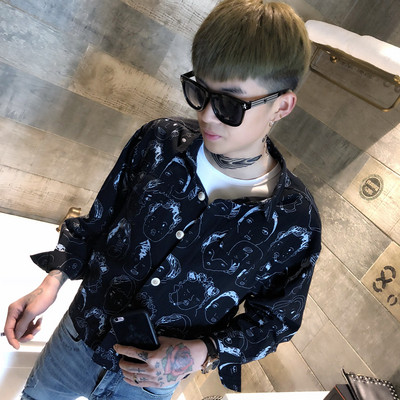 Мъжка риза с дълъг ръкав и интересен десен в бял и черен цвят