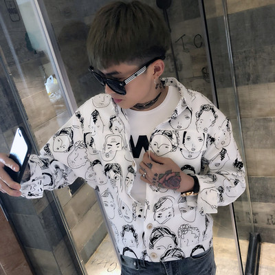 Мъжка риза с дълъг ръкав и интересен десен в бял и черен цвят