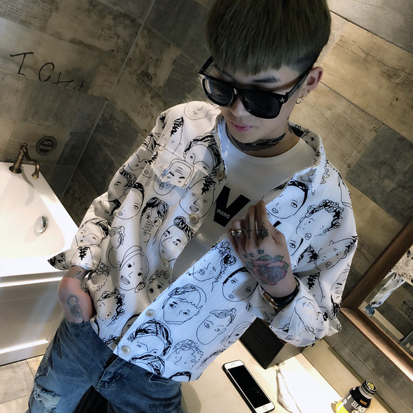 Мъжка риза с дълъг ръкав и интересен десен в бял и черен цвят