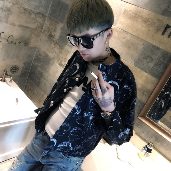 Мъжка риза с дълъг ръкав и интересен десен в бял и черен цвят