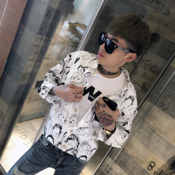 Мъжка риза с дълъг ръкав и интересен десен в бял и черен цвят