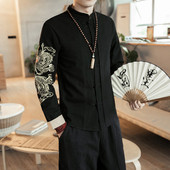 Cămașă pentru bărbați cu mâneci lungi, cu broderie neagră