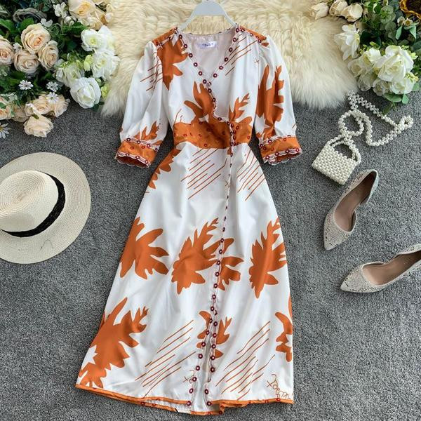 Модерна дамска рокля с къс ръкав и цепка в два цвята