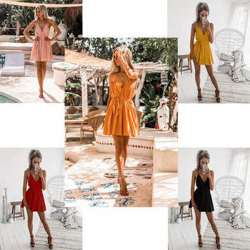 Модерна дамска рокля с  тънки  презрамки в няколко цвята