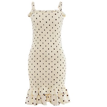 Rochie casual de dama de culoare alba cu puncte cu bretele subtiri