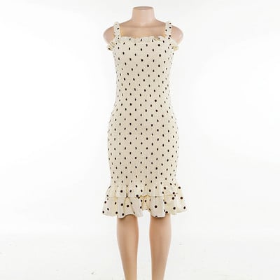 Rochie casual de dama de culoare alba cu puncte cu bretele subtiri