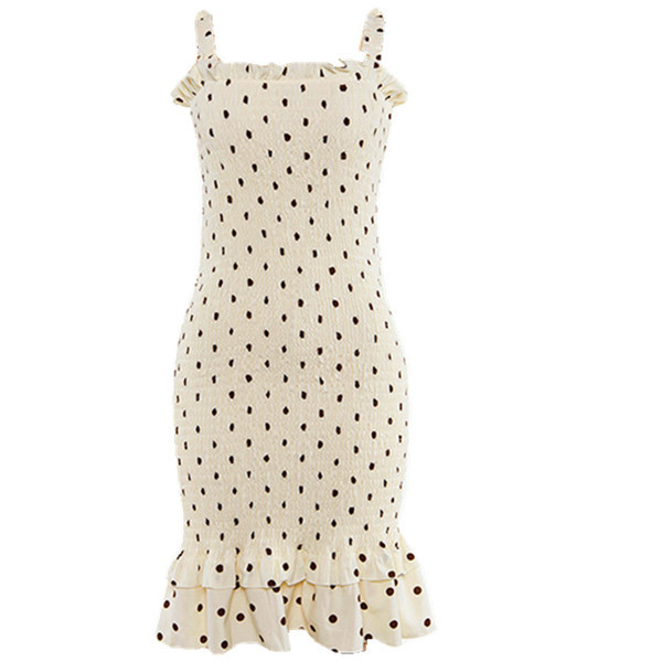 Rochie casual de dama de culoare alba cu puncte cu bretele subtiri