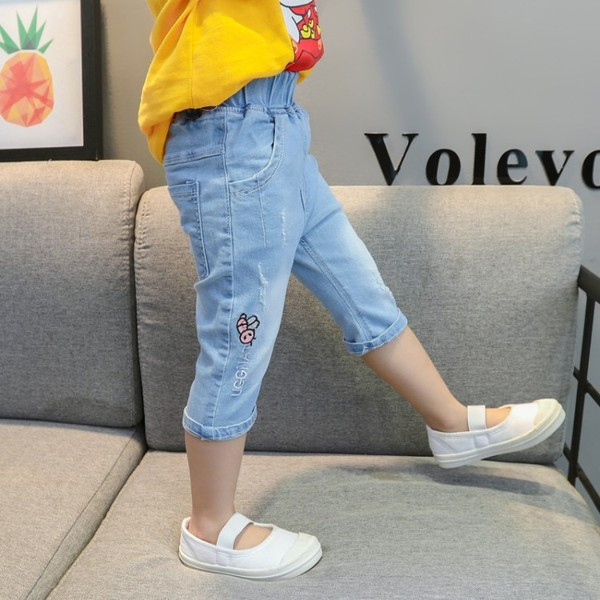 Blugi moderni pentru copii cu broderie si buzunare pentru fete