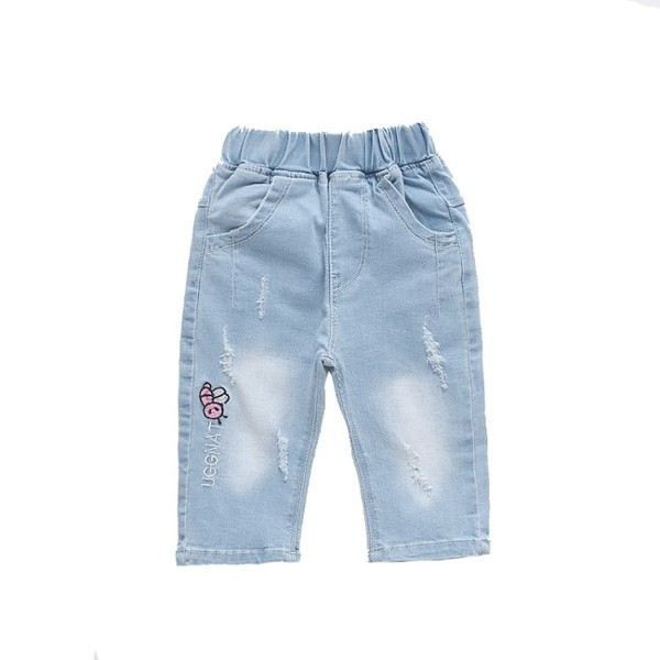 Blugi moderni pentru copii cu broderie si buzunare pentru fete