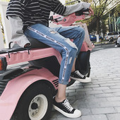 Blugi lungi pentru bărbați cu efect rupt și margine laterală