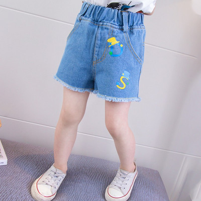 Blugi scurti pentru copii in albastru cu broderie-pentru fete