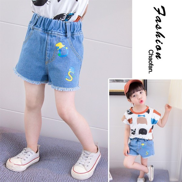 Blugi scurti pentru copii in albastru cu broderie-pentru fete