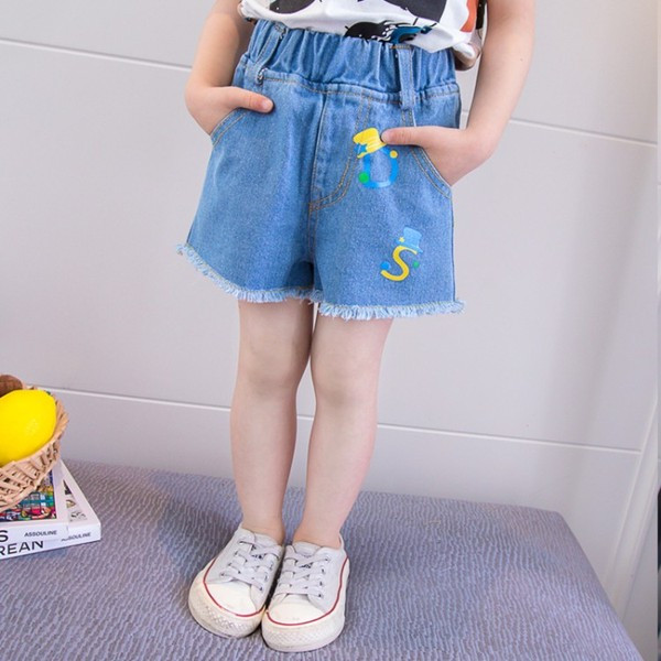 Blugi scurti pentru copii in albastru cu broderie-pentru fete