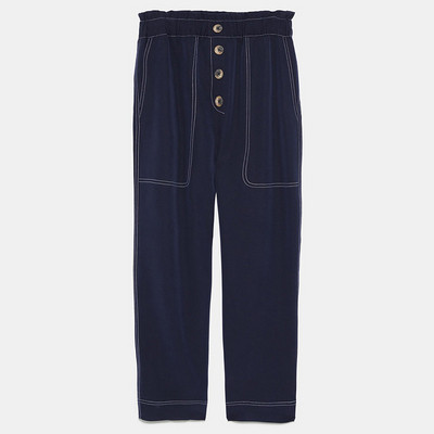 Pantaloni largi de dama cu talie inalta cu elastic si buzunare in trei culori