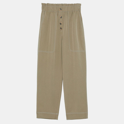 Pantaloni largi de dama cu talie inalta cu elastic si buzunare in trei culori