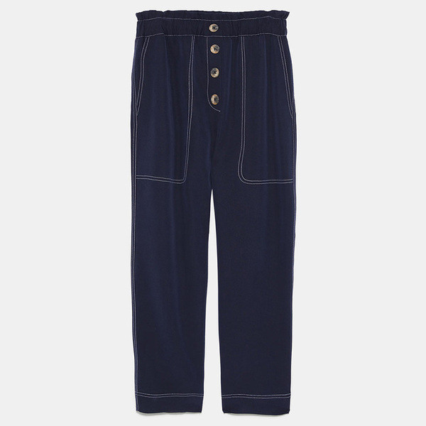 Pantaloni largi de dama cu talie inalta cu elastic si buzunare in trei culori