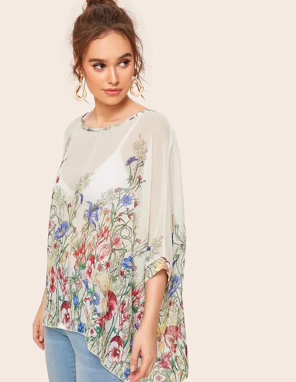 Bluza de dama model lat cu maneci 3/4 si model floral