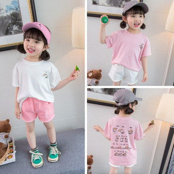 Детска ежедневна тениска за момичета-в бял и розов цвят