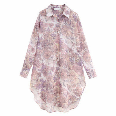 Cămașă lungă de damă cu model floral