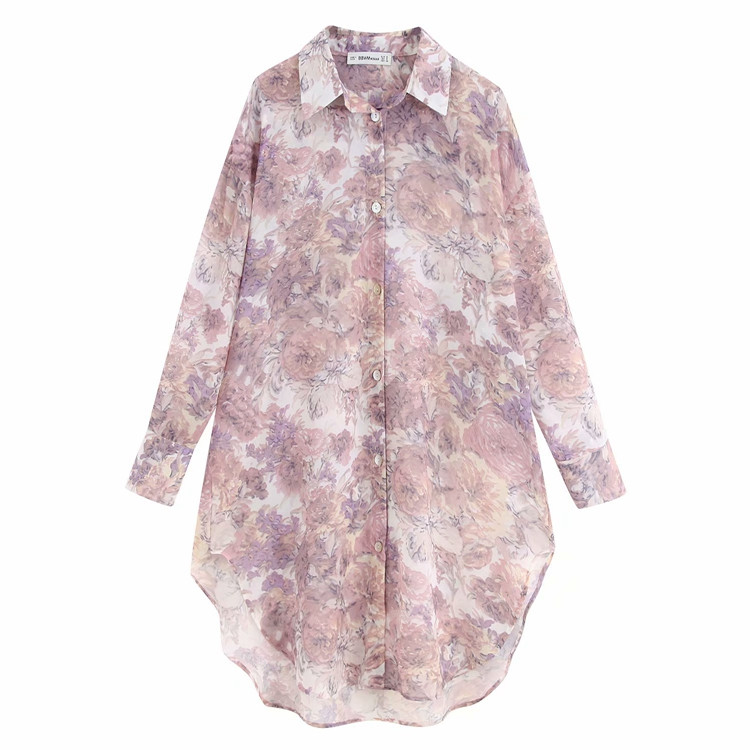 Cămașă lungă de damă cu model floral