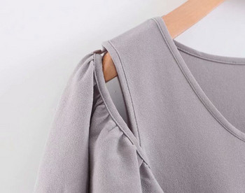 Дамска ежедневна рокля с овално деколте и широки ръкави