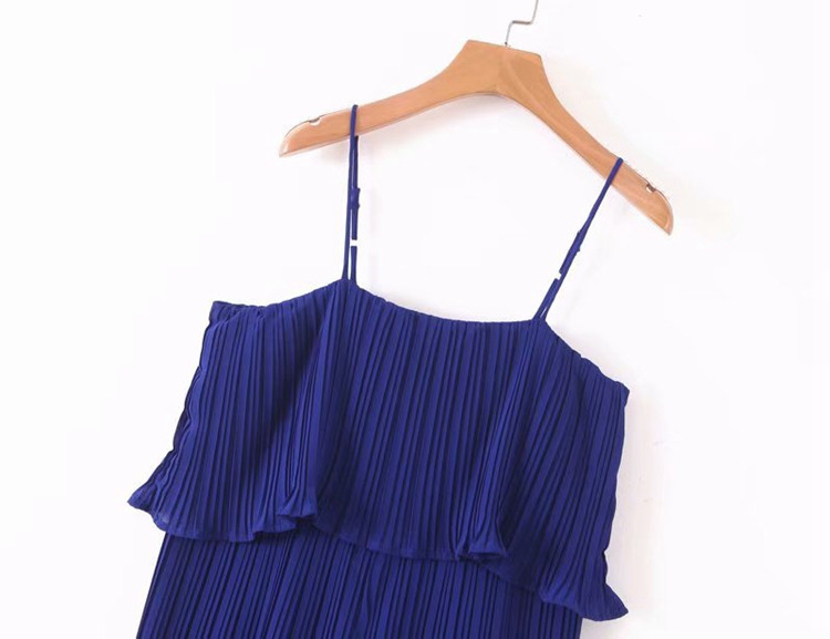 Salopetă de damă plisată cu bretele subțiri în albastru